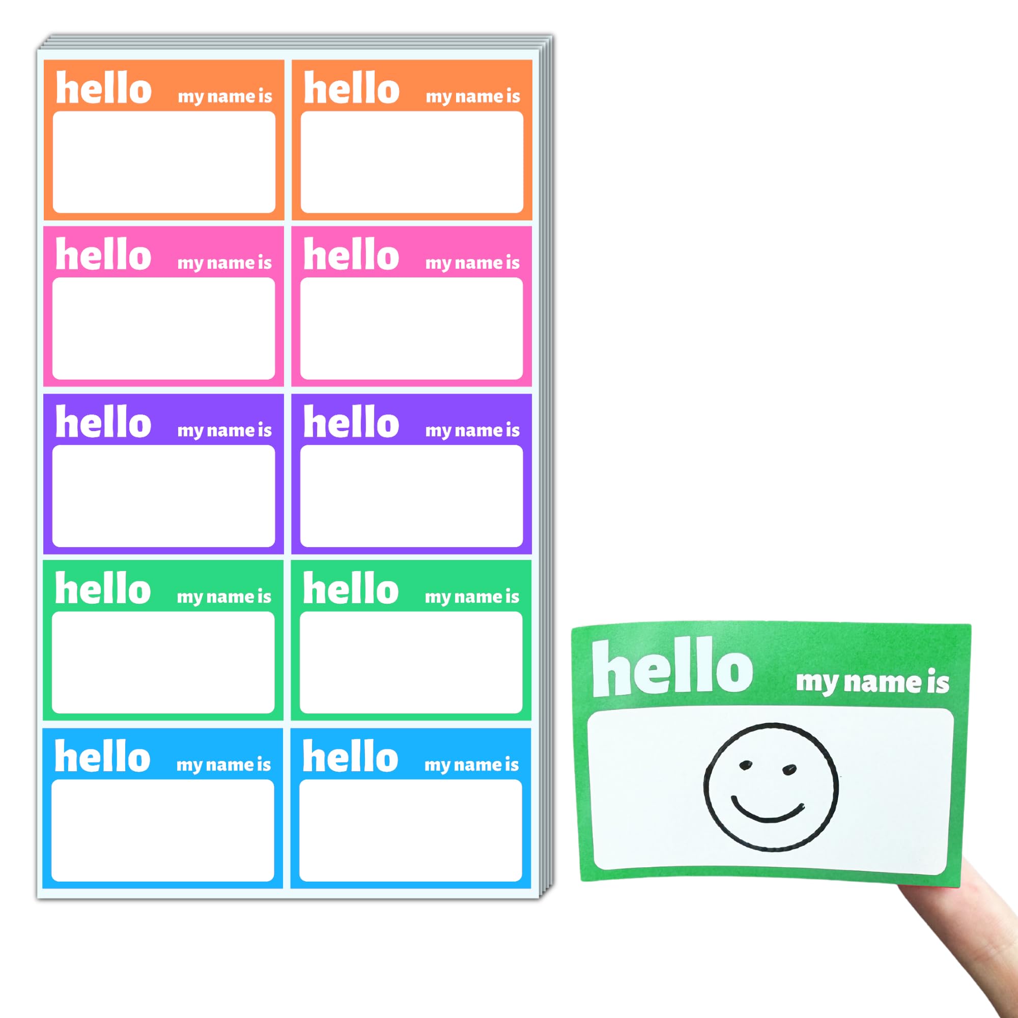 200 Pieces - Hello My Name is Stickers, 75 x 50 mm - 5 Colours