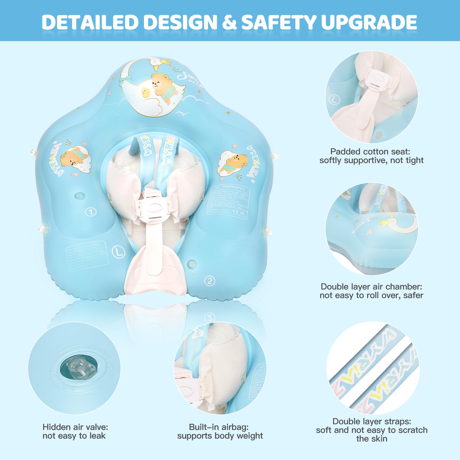 LOOWARTS Aufblasbarer Baby Schwimmring,Swimming Float mit Baldachin und Sicherheitssitz, Baby-Schwimmtrainer|Schwimmhilfe|Floating Ring, mit UPF50+ UV-Schutz, geeignet für Babys 3-12 Monate. 3