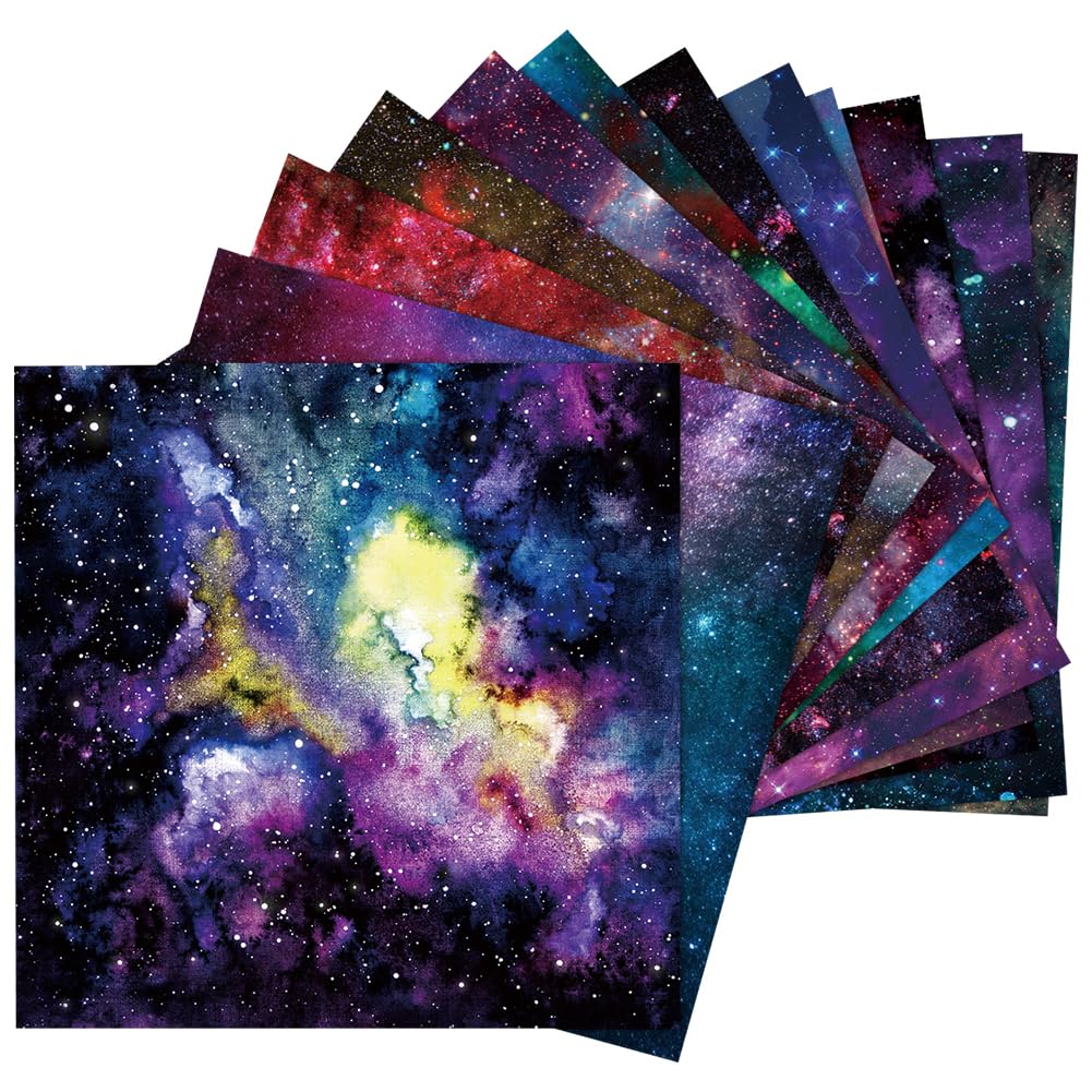 GORGECRAFT 24 Sheets 12 Styles Scrapbooking Cardstock Paper 15.2x15.2cm Galaxy Single-Sided Patterned Decoupage Origami Papers Starry Sky Background Supplies for Card Making Writing Journal Planner