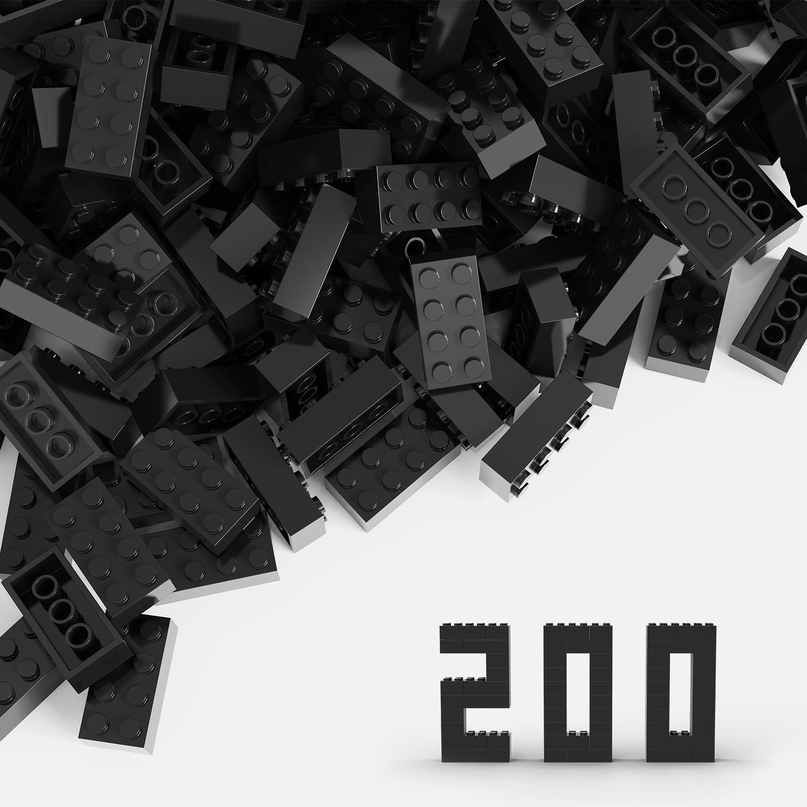 TTEHGB TOY Classic Bulk Brick Block 2x4, 200 Piece Building Brick Black, Compatible with Lego Parts and Pieces 3001(Colour:Black)