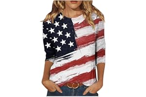 LPIGOH 4th of July Shirts Women, 3/4 Sleeve Tops Crew Neck Independence Day Shirts, Patriotic Tunic Tops to Wear with Leggings