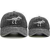 Qoyupuza 2 Pack Dinosaur Hats, Embroidered Skull Dino Adjustable Baseball Caps for Kids (3-11) & Adults