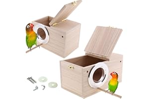 Hamiledyi 2PCS Parakeet Nesting Box Bird House Bird Nest Wood Breeding Box Parrot Mating Box for Parrot Lovebirds Cockatiel Conure Cockatoo Budgie Finch Canary