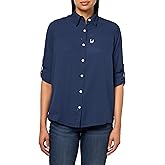 HUK Womens Tide Point Pattern Long Sleeve Shirt, Button Down for Women, Naval Academy, Small