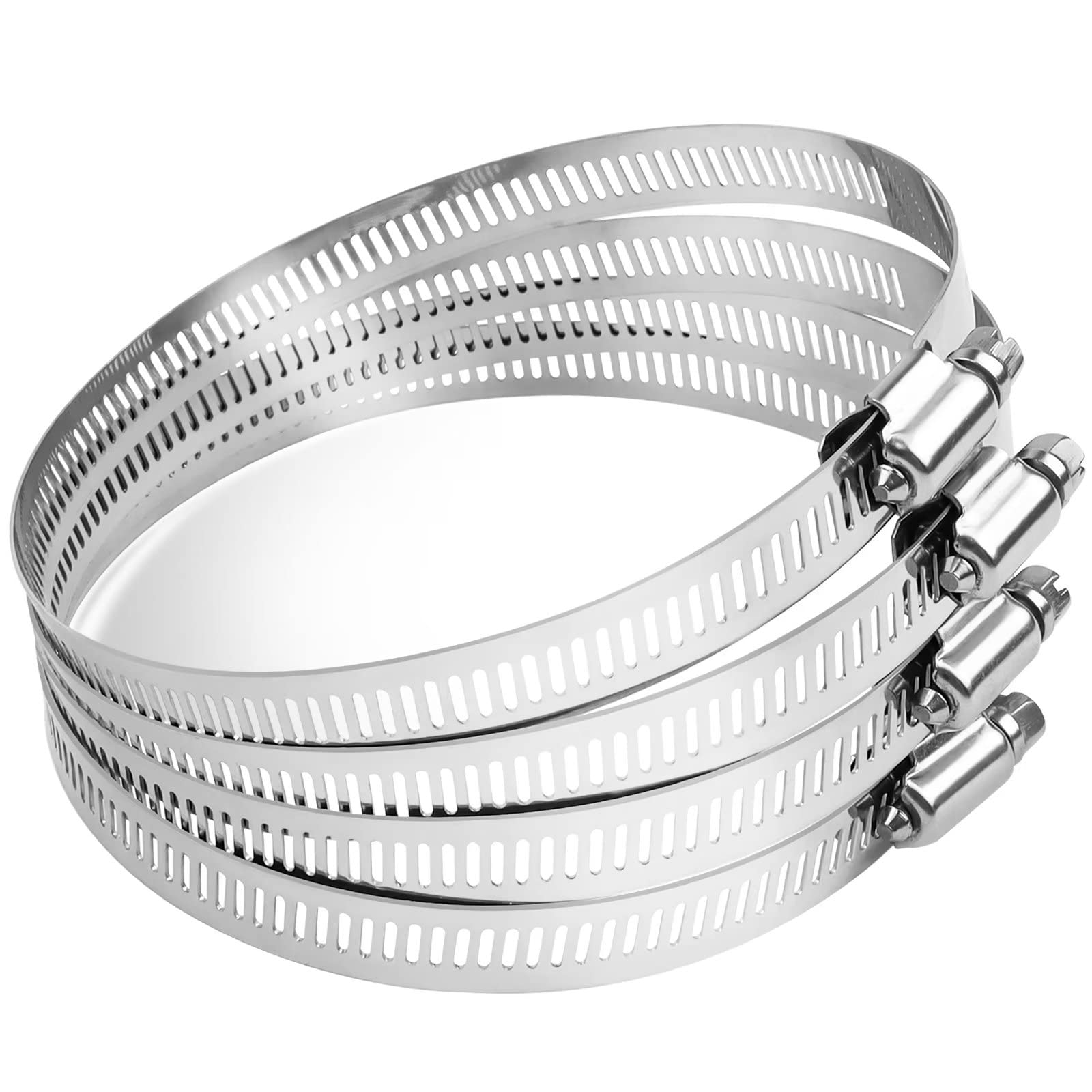 4 Pcs Hose Clips 91-114mm, Leryati Large Hose Pipe Clips Clamps, 304 Stainless Steel Screws Clips Worm Drive Pipe Clip for Workholding Devices Tube Pipe Clamps