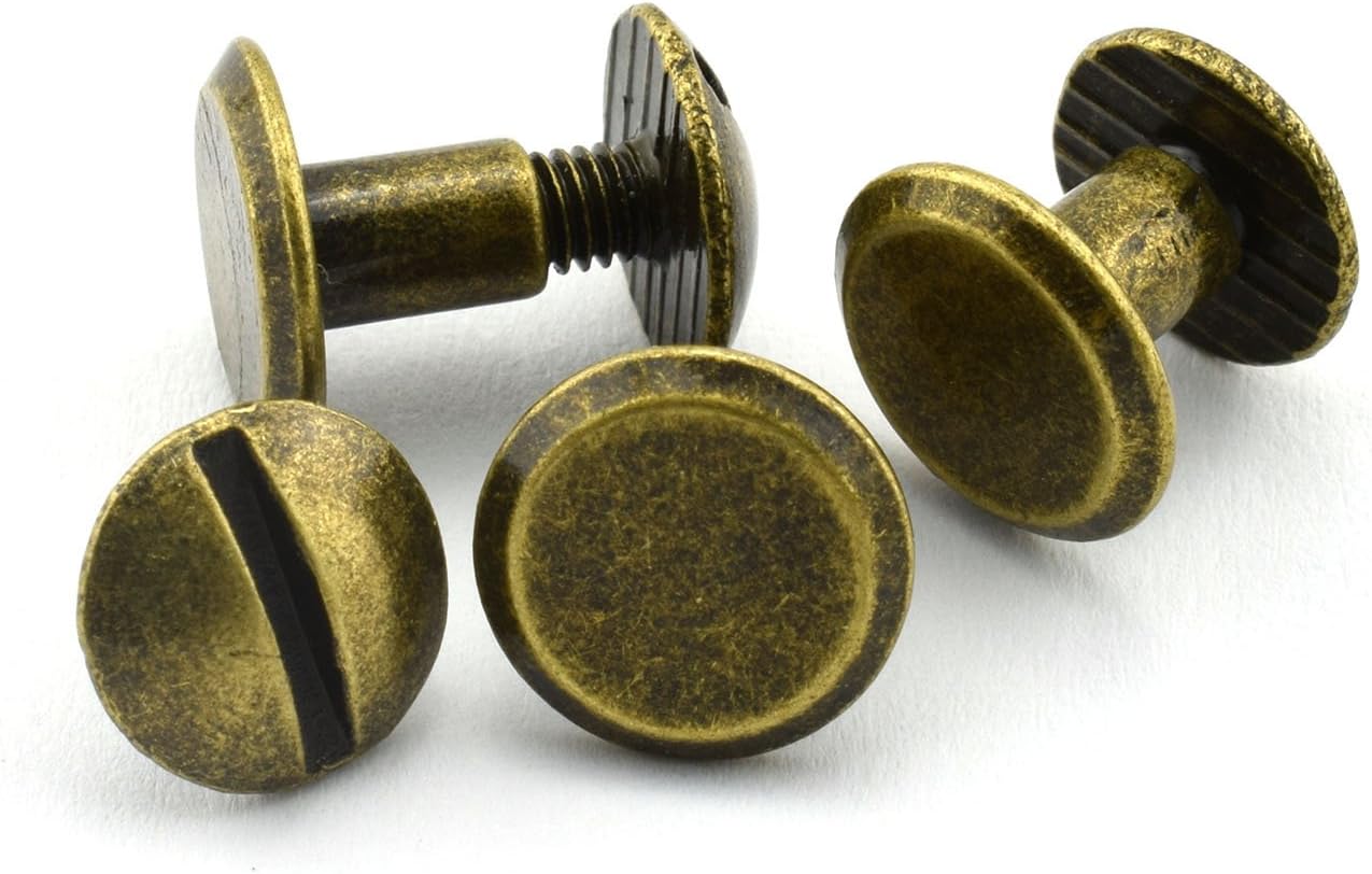 100 Pack Chicago Screws Solid Brass Accessories Nail Rivet Chicago Button for DIY Leather Decoration Round Head Stud Screw BRONZY
