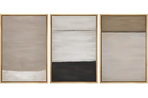 SIGNFORD Framed Canvas Print Wall Art Set Grunge Pastel Color Block Collage Abstract Shapes Illustration Modern Art Decorative Nordic Minimal Zen for Living Room, Bedroom, Office - 16"x24"x3 Natural