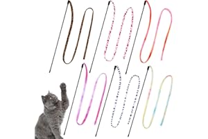6 Pack Cat Wand Toy, Interactive Cat Rainbow Wand Toys, Interactive Cat Teaser Wand String, Colorful Ribbon Charmer for Kitte