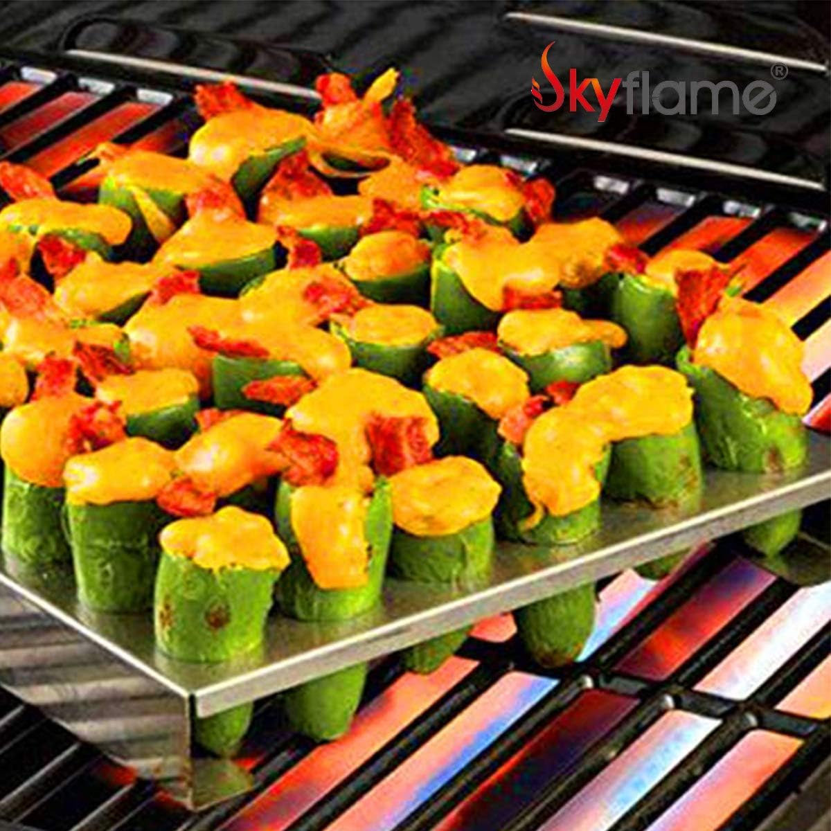Skyflame Jalapeno Grill Rack with Handle and Chili Pepper Corer Tool - Large 36 Holes Capacity Stainless Steel Drumstick Chicken Wings Roaster for BBQ Smoker and Oven: Kitchen & Dining