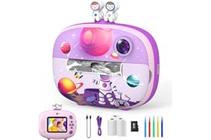 USHINING Kids Camera Instant Print, Selfie Digital Camera for Boys Girls Aged 3-12,1080P Kids Video Camera with 2.4" Screen, 32GB SD Card,Color Pens,Print Papers and Lanyard (Purple)