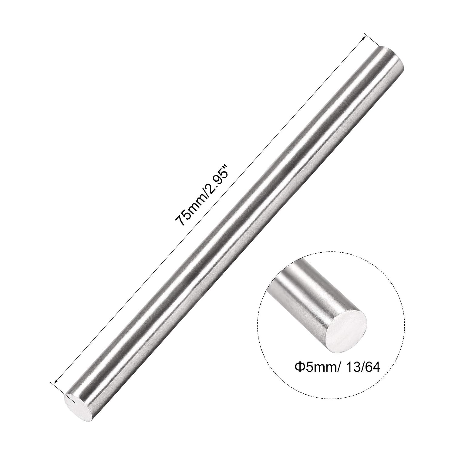 sourcing map 5mm x 75mm 304 Stainless Steel Solid Round Rod for Drift Punches DIY Craft Model Plane Model Ship Model Cars - 20pcs - Image 3
