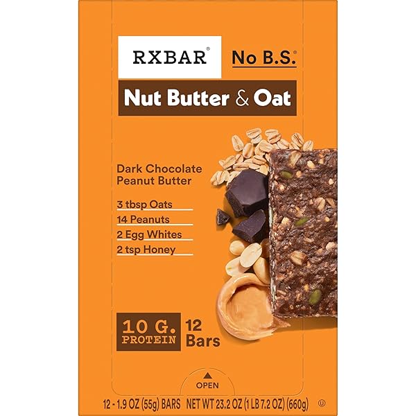 RXBAR NUT BUTTER AND OAT PROTEIN BARS, PROTEIN SNACKS, SNACK BARS, DARK CHOCOLATE PEANUT BUTTER, 23.2OZ BOX (12 COUNT)