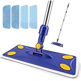 EZKEY Microfiber Flat Mop for Hardwood Multi‑Surface Floor Cleaning, Blue | 4 Reusable Washable Mop Pads, 57‑Inch Adjustable Handle, Wet &amp; Dry Mopping for Hardwood, Laminate, Vinyl and Marble Floors