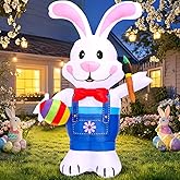 6FT Easter Inflatables Outdoor Decoration Inflatable Bunny, Built in LED Lights Blow Up Yard Decoration for Lawn Garden Holiday Party