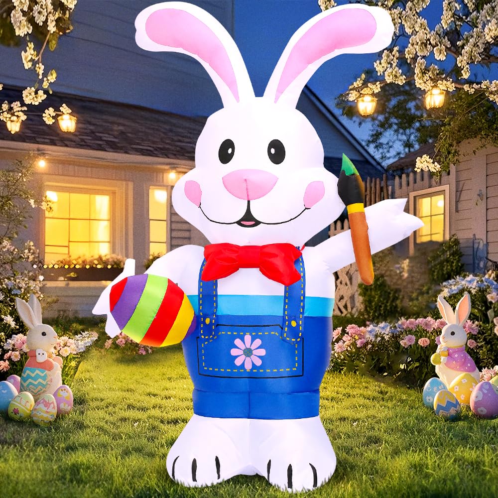 Photo 1 of 6FT Easter Inflatables Outdoor Decoration Inflatable Bunny, Built in LED Lights Blow Up Yard Decoration for Lawn Garden Holiday Party