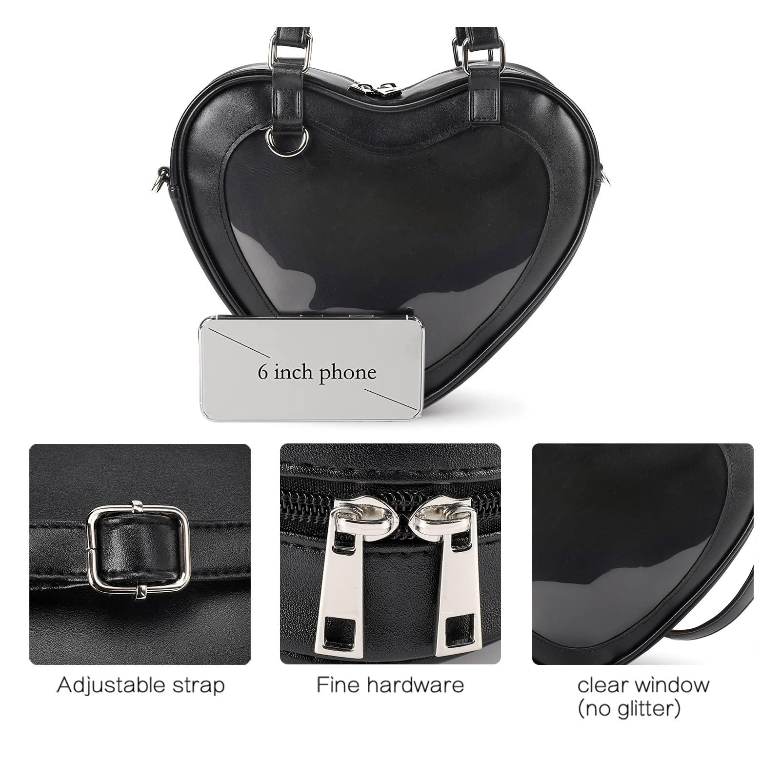 STEAMEDBUN Ita Bag Crossbody Heart Shaped Purse for Anime Pins Display