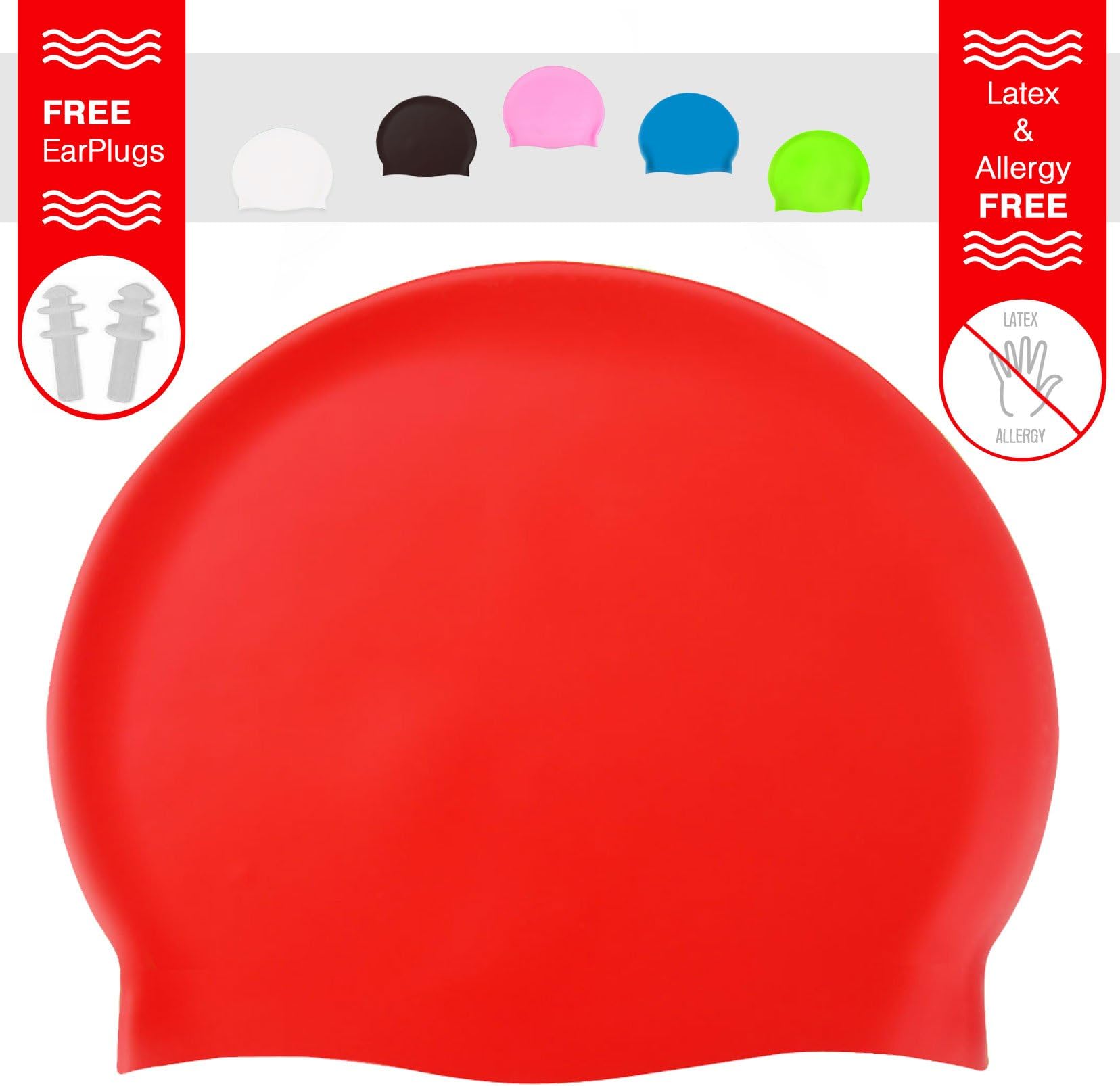 Shvim Silicone Swim Cap - Allergy Free – Comfortable Fit Great for Long Hair and Short Hair - for Adults and Kids - Premium Thick Anti Rip Material - Includes a Pair of Ear Plugs…