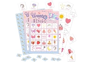 CMHIE 24 Players Unicorn Party Bingo Game Cards, Rainbow Bingo Game for Large Group, Fairy Party Bingo Game Activity for Family Friend Adult Holiday -08