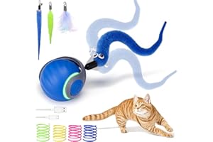 AIERSA Cat Toys for Bored Indoor Adult Cats, Speed Tail Cat Toy, Interactive Smart Cat Toys Balls, Automatic Moving Self Play Cat Toy with 3 Tails and 4 Springs (Blue)