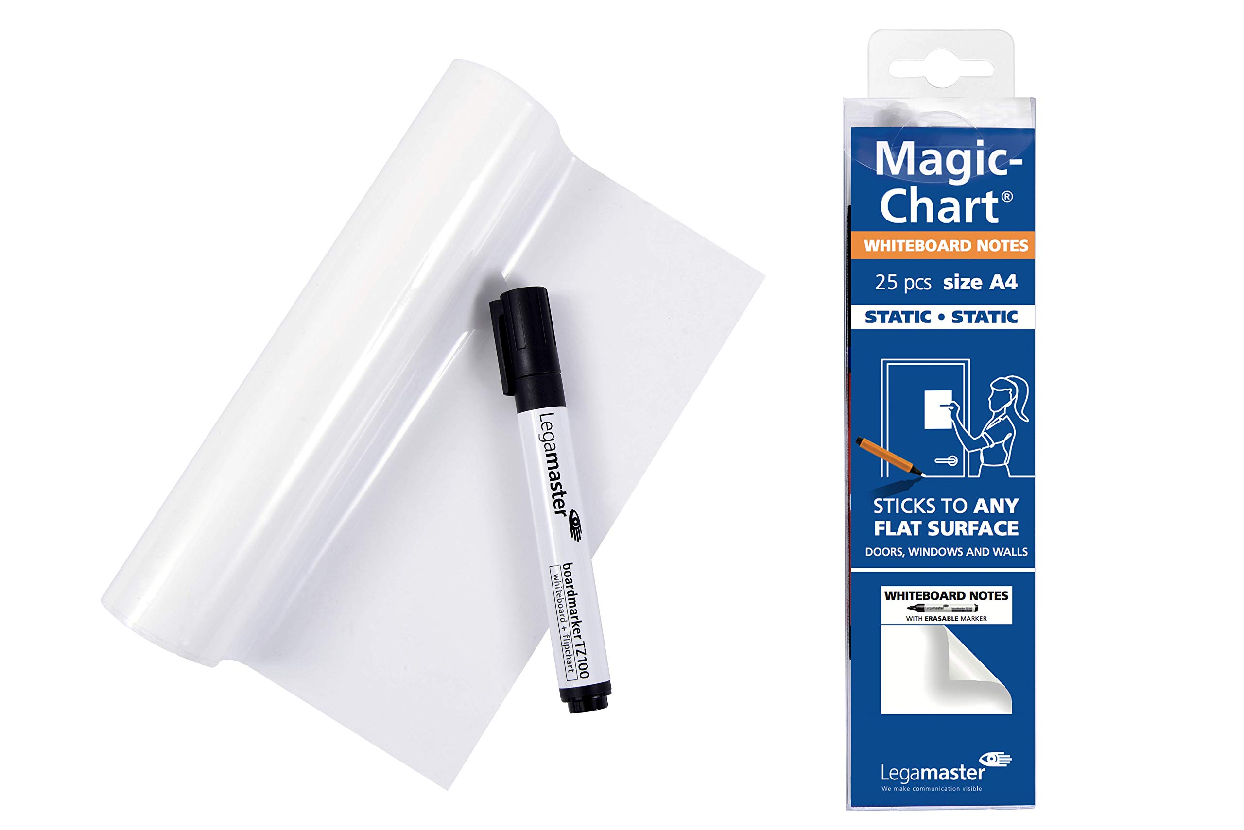 Legamaster Magic-Chart Whiteboard Notes - A4 Size - Double-Sided - 25 Reusable Sheets - Incl. 1 Erasable Marker