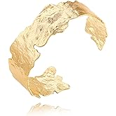 PEARLADA 18k Gold Plated Cuff Bracelet for Women, Chunky Open Bangle Adjustable Bracelet, Trendy Statement Jewelry