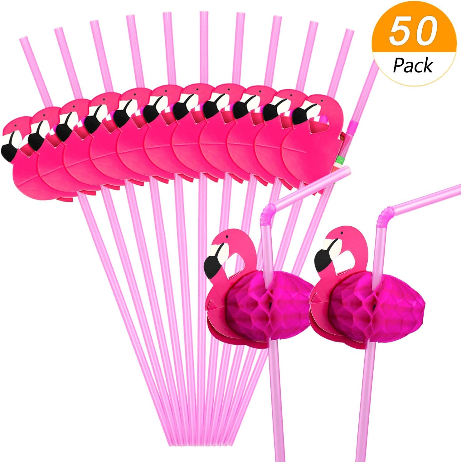 Hysagtek 50 Pcs Flamingo Drinking Straws Bendable Cocktail Straws for Party Birthday Wedding Tableware Decoration,Rose