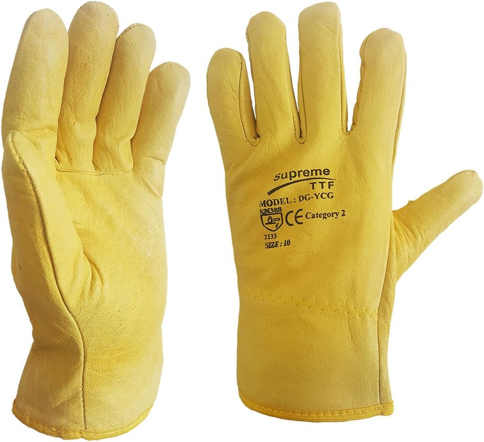 Driver Gloves Fleece Cotton Lined Leather Lorry Drivers WORK Gloves (Large)