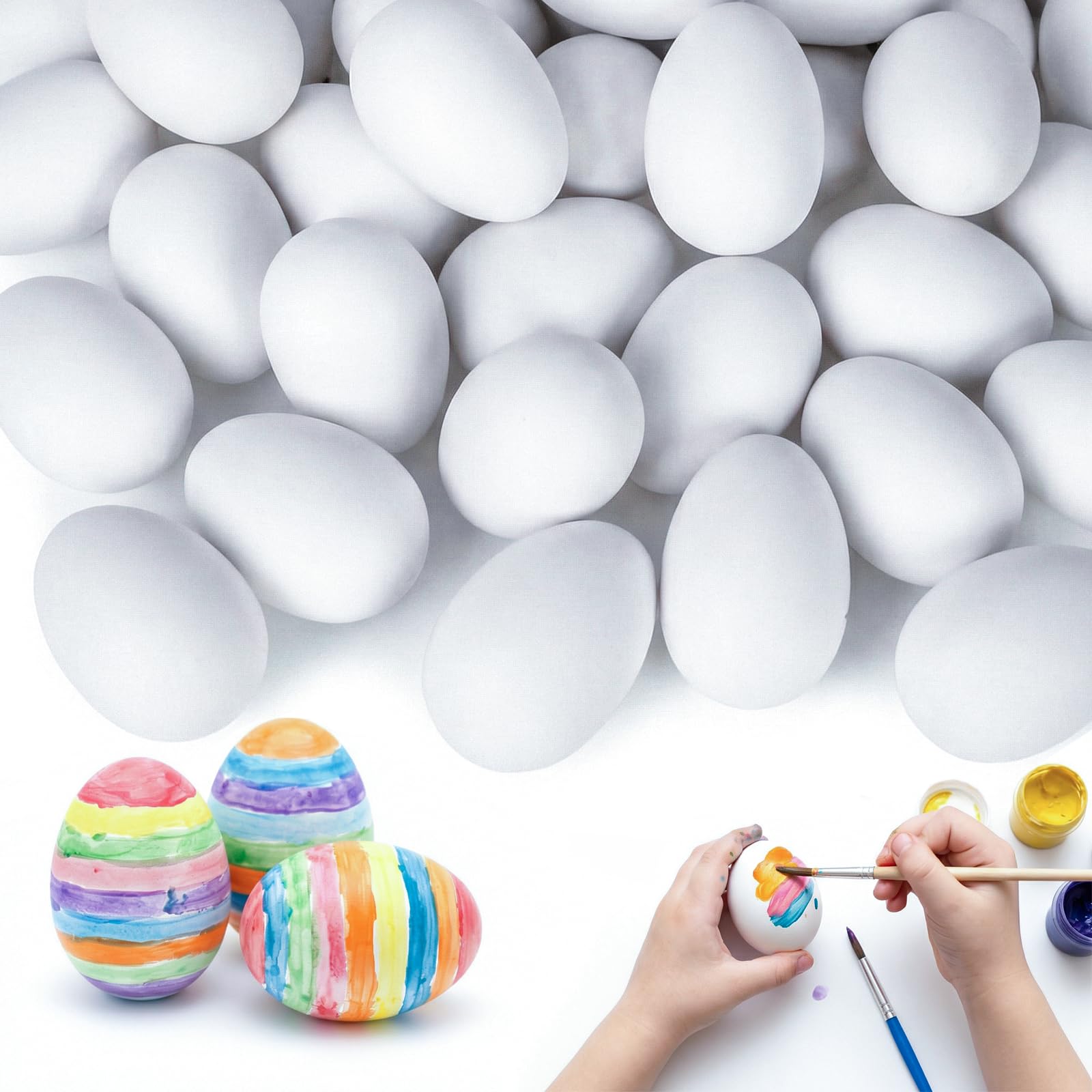 SallyFashion 60 PCS White Plastic Eggs，Easter Fake Eggs for Decorating Paint Toddler Pretend Play Food for Craft
