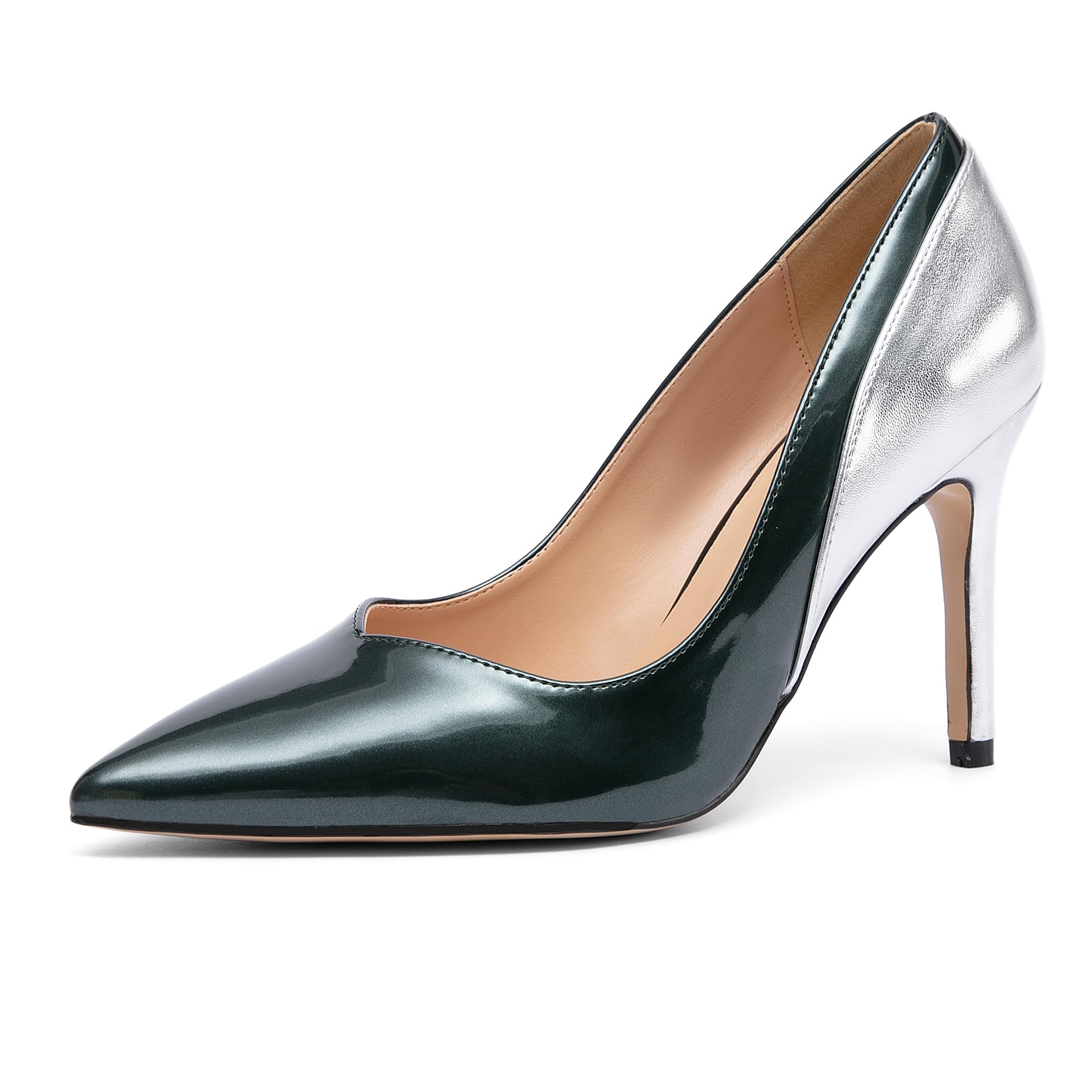 Photo 1 of NEWBELLA Women's Pointed Toe Stiletto Pumps - Color Matching High Heel Commute Shoes, Elegant Dress Heels for Evening Wear, Dark Green 7