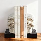 MXARLTR Skull Book Ends, Decorative Bookends for Shelves, Antique Gothic Style Skull Bookend Design Resin Skeleton Human Head Statue Halloween D&eacute;cor (White)
