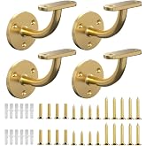 4-Pack Stainless Steel 304 Wall Mount Handrail Bracket for Wood &amp; Metal Stair Railing, Support Flat Surface Square Tube, Satin Gold Finish
