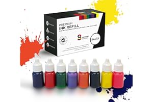 IMARK Premium 8 Vibrant Colors Water-Based Ink Refill for Stamps and Ink Pads (0.33 oz/10ml per Color)