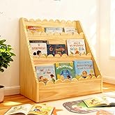 LILXIU 3-Tier Scalloped Bookshelf, Montessori Bookcase for Toddlers, Wooden Book Shelf for Kids Rooms, Playroom Nursery Classroom Organizer and Display Furniture