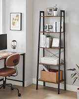 VASAGLE 5-Tier Ladder Shelf Industrial Bookcase Rustic Brown Black LLS45X view 2