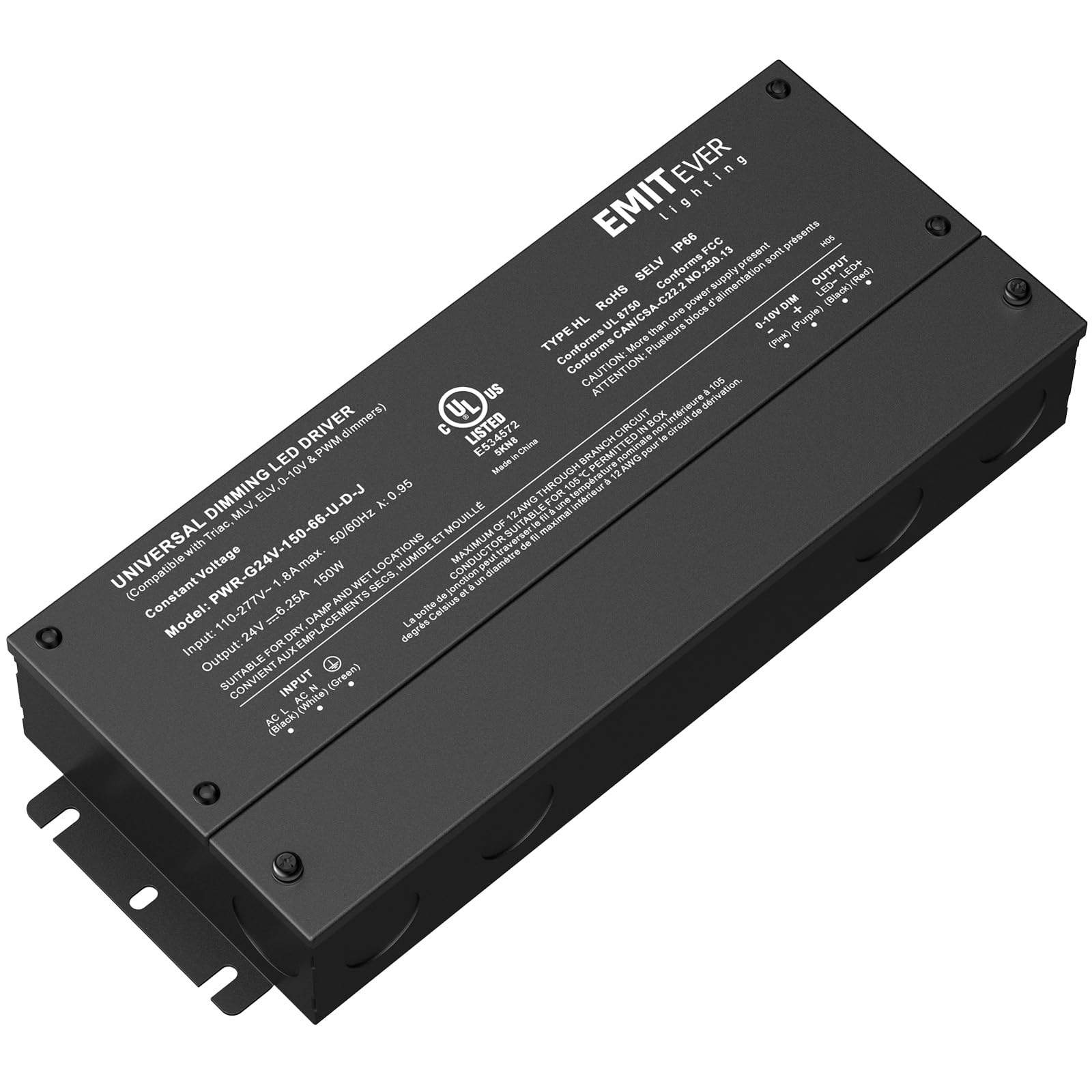 Photo 1 of EMITEVER Dimmable Led Driver, 150W AC 110V-277V to DC 24V Transformer, 5-in-1 Dimming: ELV/MLV/TRIAC / 0-10V / 1-10V / 10V PWM/Potentiometer, Waterproof IP67 and UL Listed