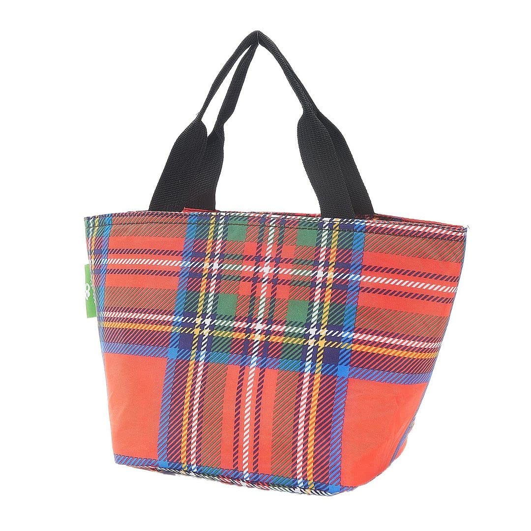 Eco Chic Lightweight Foldable Insulated Lunch Bag Water Resistant Cooler Bag (Tartan Red)