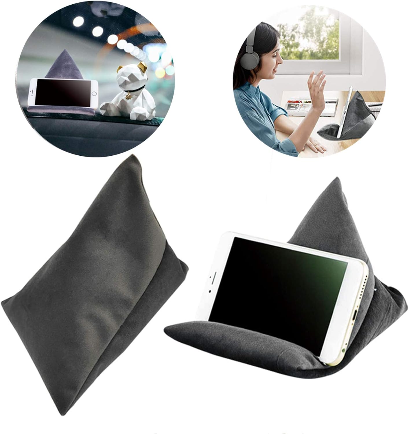 Lanfly Phone Stand for Most Mobile Phone Adjustable Soft Bean Bag Cushion Phone Holder Tablet Stand Phone E-Reader Holder for Bed Bubble Beads Fabrics Hands Free Cell Phone Stand for Desk (21x16 cm)