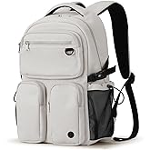 mixi Travel Laptop Backpack, Lightweight Durable School Bookbag Men Woman 15.6" Computer Bag, Water Resistant Outdoor Hiking Backpacks With Multifunction Pockets, 16 Inch, Beige