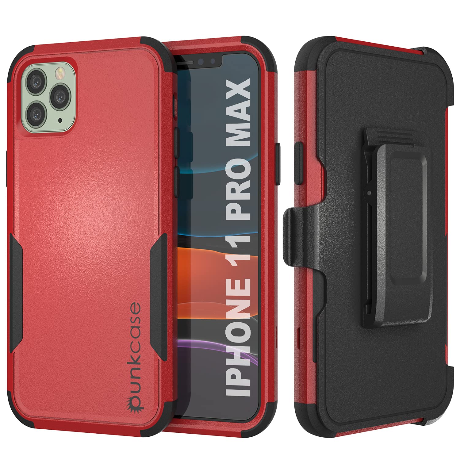 Punkcase for iPhone 11 Pro Max Belt Clip Holster Case [Patron Series] 4-1 Rugged & Protective Multilayer Phone Cover W/Integrated Kickstand for iPhone 11 Pro Max (6.5") (2019) [Red-Black]