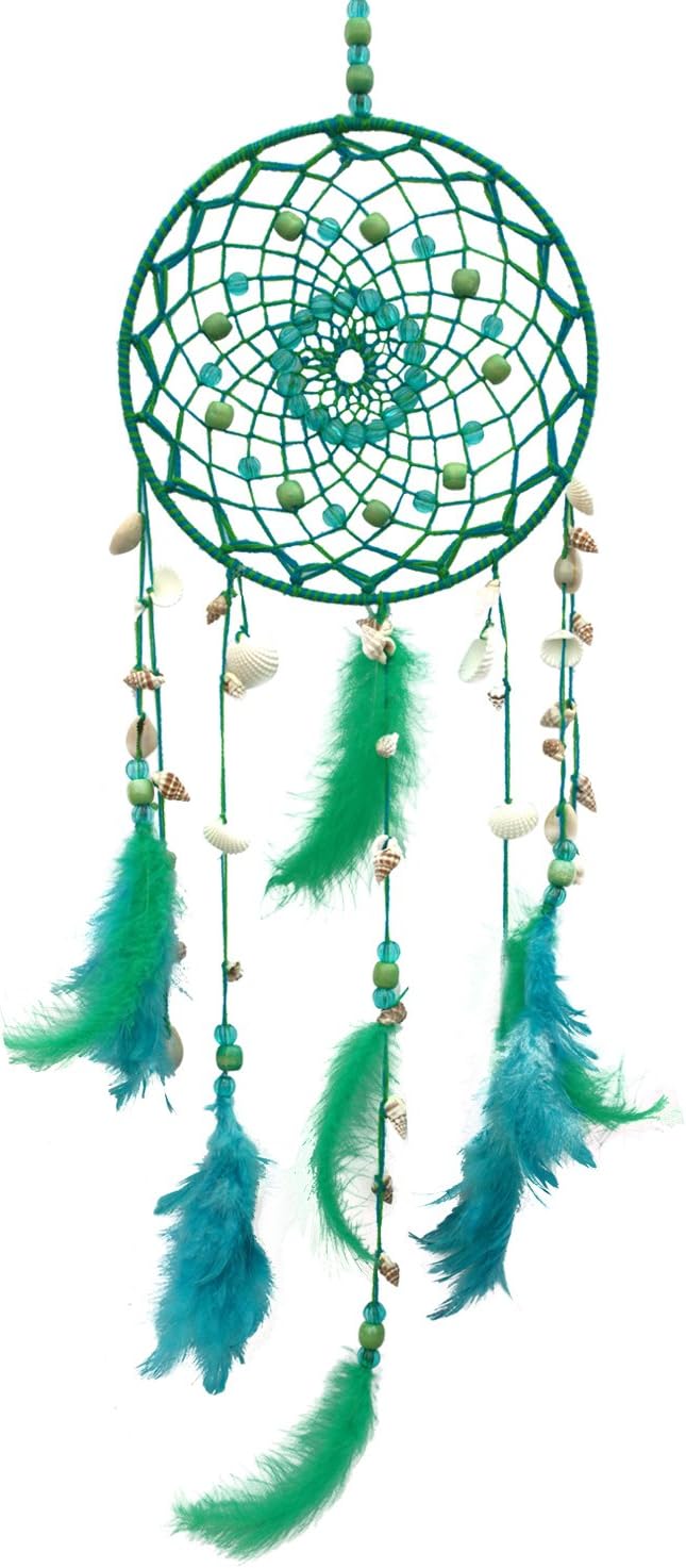Paperiva Wool Blend Handmade Dream Catcher Sea Shells Design (8x23 inches; Green)