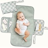 Tiny Twinkle Portable Diaper Changing Pad | Waterproof, Wipeable & Compact Baby Changing Pad for Travel | Smart Wipes Pocket & Organized Storage| Newborn Shower Gift (Sage Checkers)