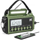 Eoxsmile NOAA Emergency Weather Radio Hand Crank Solar 12000mAh Battery | Portable AM/FM Shortwave Radio Battery Operated with USB-C Charger, Flashlight, SOS Alert for Home Outdoor Hurricane Survival