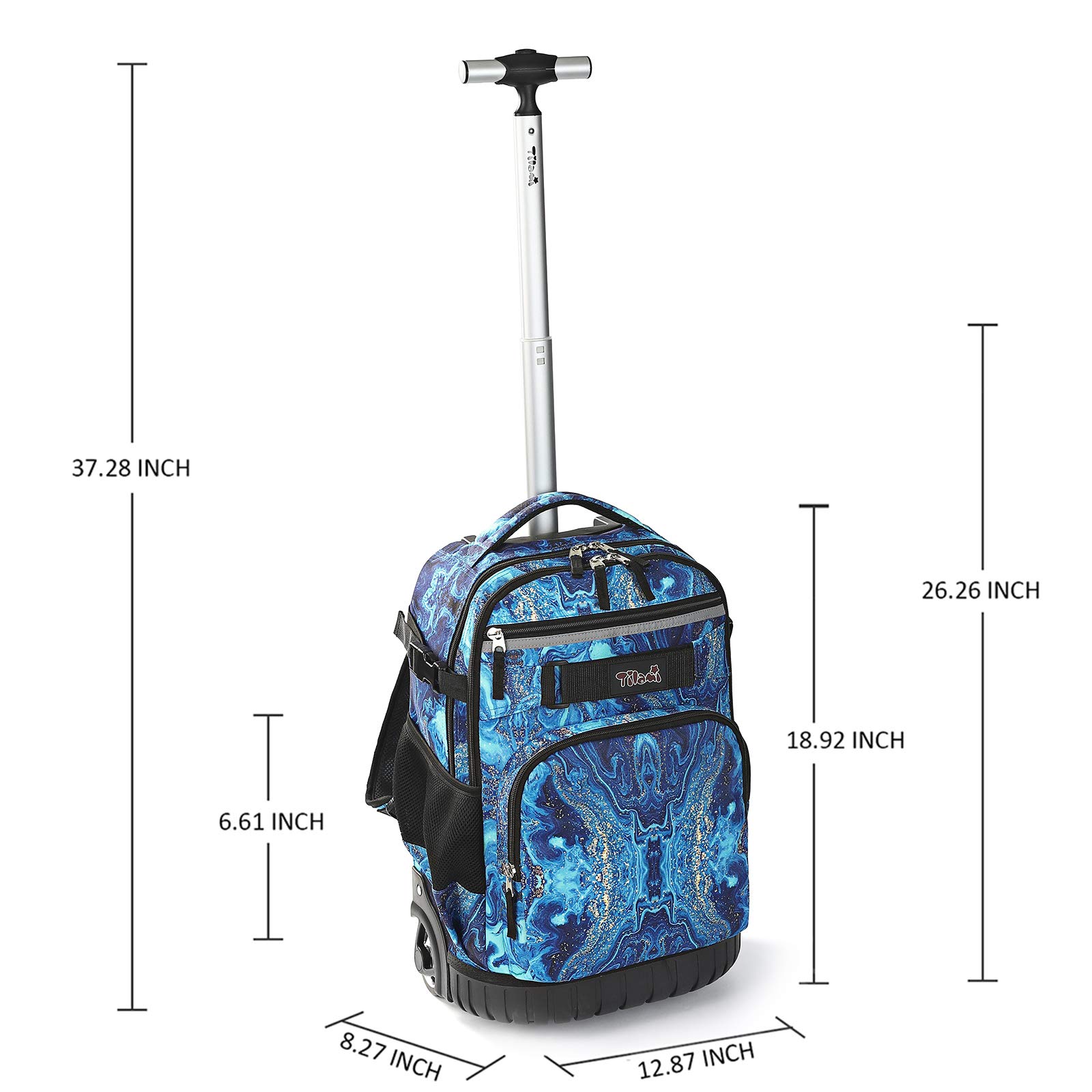 Tilami Rolling Backpack 18 inch Wheeled Laptop Backpack School College Student Travel Trip Boys and Girls (Blue Wave)