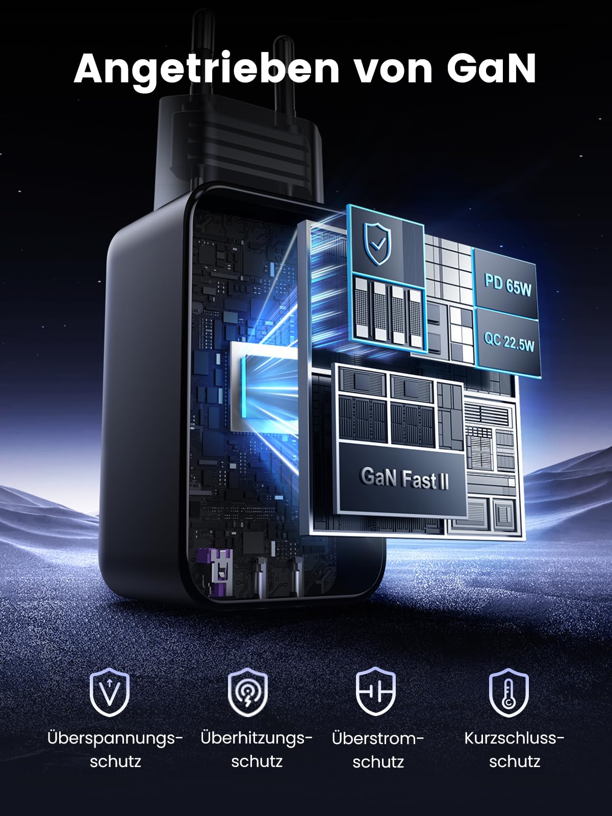 UGREEN Nexode USB C Ladegerät 65W GaN Netzteil 3-Port PD Charger 60W PPS kompatibel mit MacBook Pro/Air, iPhone 17 Pro Max/16/15, iPads, Galaxy S24 Ultra/S23/S22(Schwarz) 6