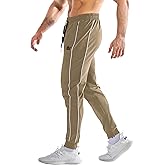 BROKIG Men's Stripe Gym Joggers Pants, Causal Slim fit Tapered Workout Sweatpants with Zipper Pocket