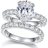 Bo.Dream 5A CZ Wedding Ring Set Oval/Cushion/Radiant Cut Engagement Rings for Women Platinum Plated 925 Sterling Silver