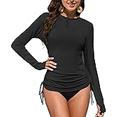 ZAFUL Women's Rash Guard Shirt UV Protection Long Sleeve Quarter‑Zip Side Pocket Drawstring Waist Pleats Breathable Sun Shirt