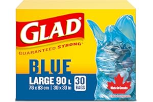 Glad Blue Recycling Bags - Large 90 Litres - 30 Trash Bags, Made in Canada of Global Components