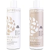 Purezero Coconut Milk Shampoo & Conditioner Set - 100% Vegan & Cruelty Free - Intense Hydration & Increase Shine - Zero Sulfates, Parabens, Dyes - Fight Dandruff & Frizz