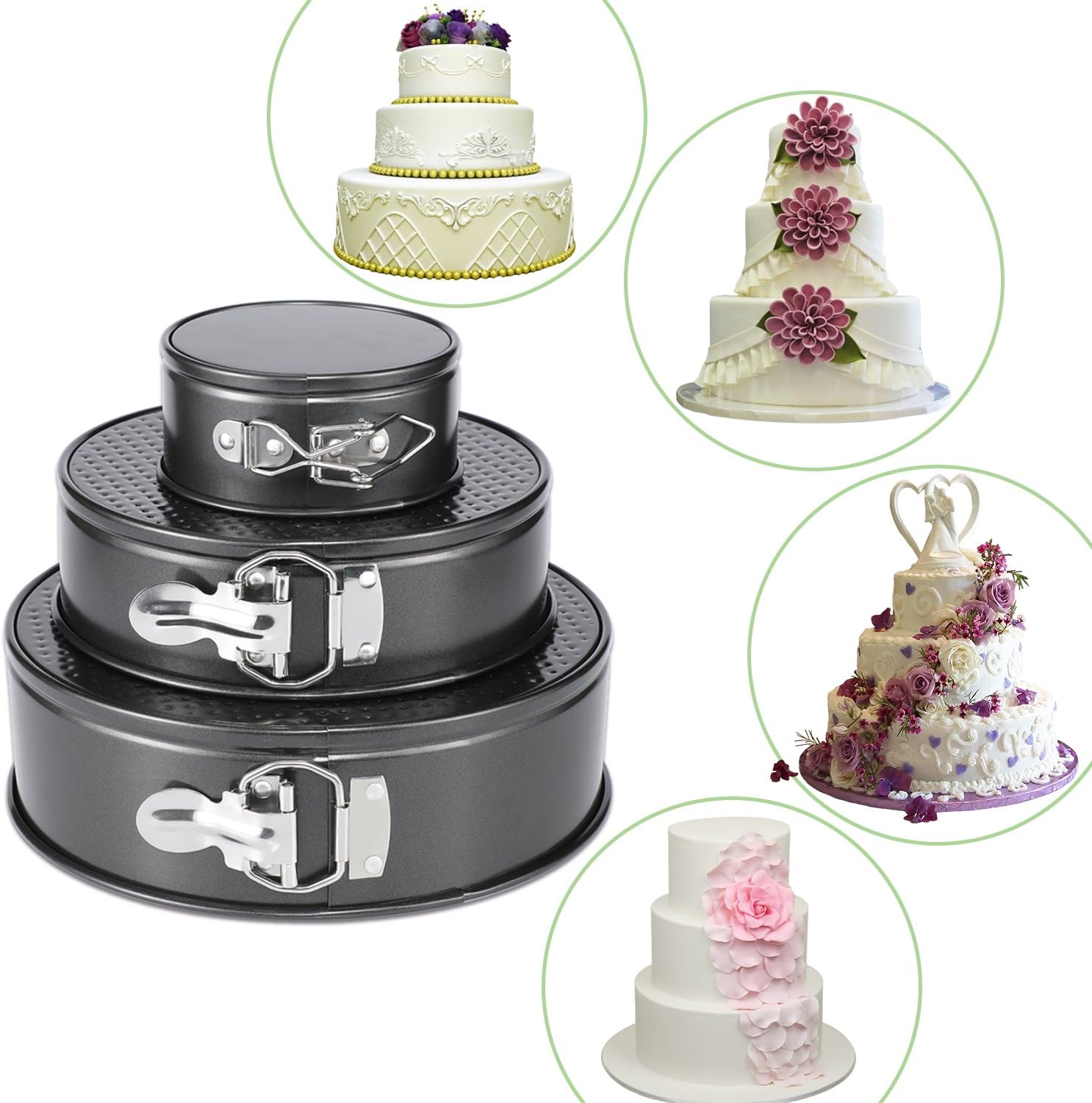 Hiware Springform Pan for Baking Set of 3 Non-stick Cheesecake Pan, Leakproof Round Cake Pan Set Includes 3 Pieces 4" 7" 9" Springform Pan, Icing Spatula and Icing Smoother: Kitchen & Dining